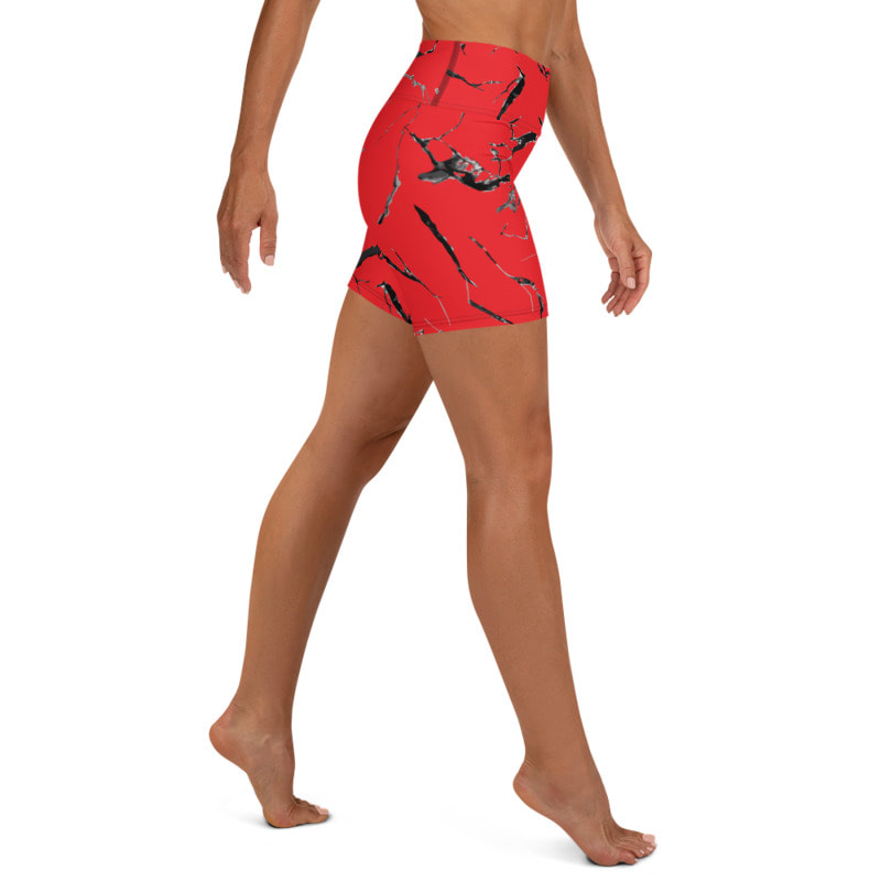 Red Marble Yoga Shorts From Bibs2Bags