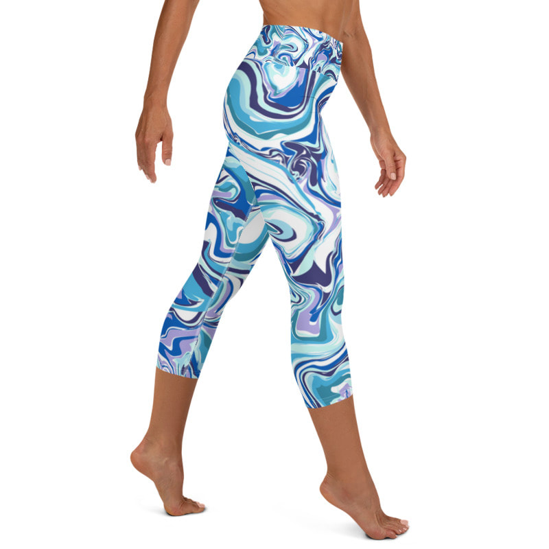 Blue Swirl Big Yoga Capri Leggings From Bibs2Bags