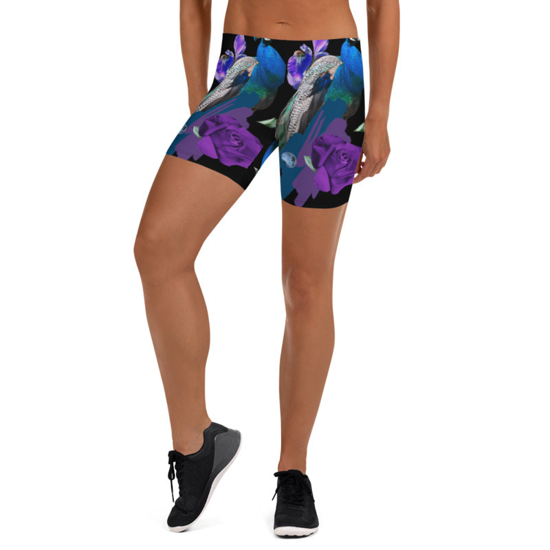 Black Peacock Workout Shorts From Bibs2Bags