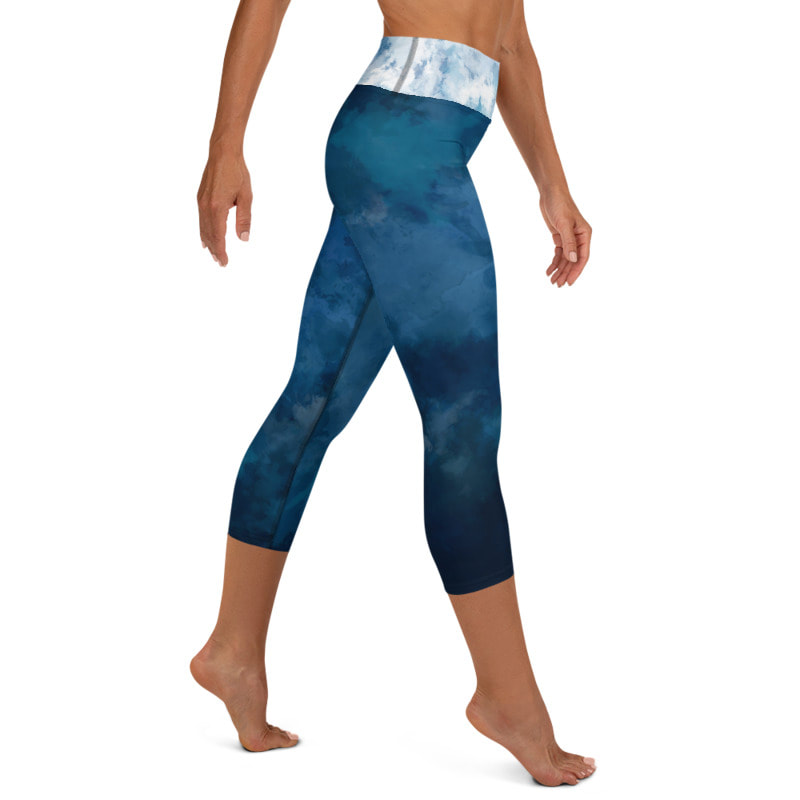 Blue Watercolor Yoga Capri Leggings From Bibs2Bags