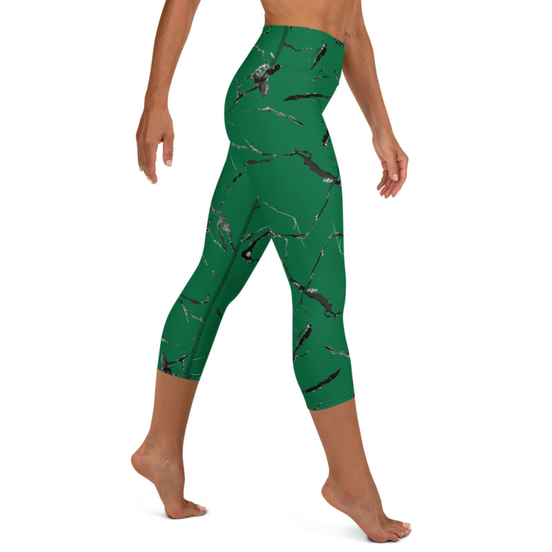 Green Marble Yoga Capri Leggings From Bibs2Bags