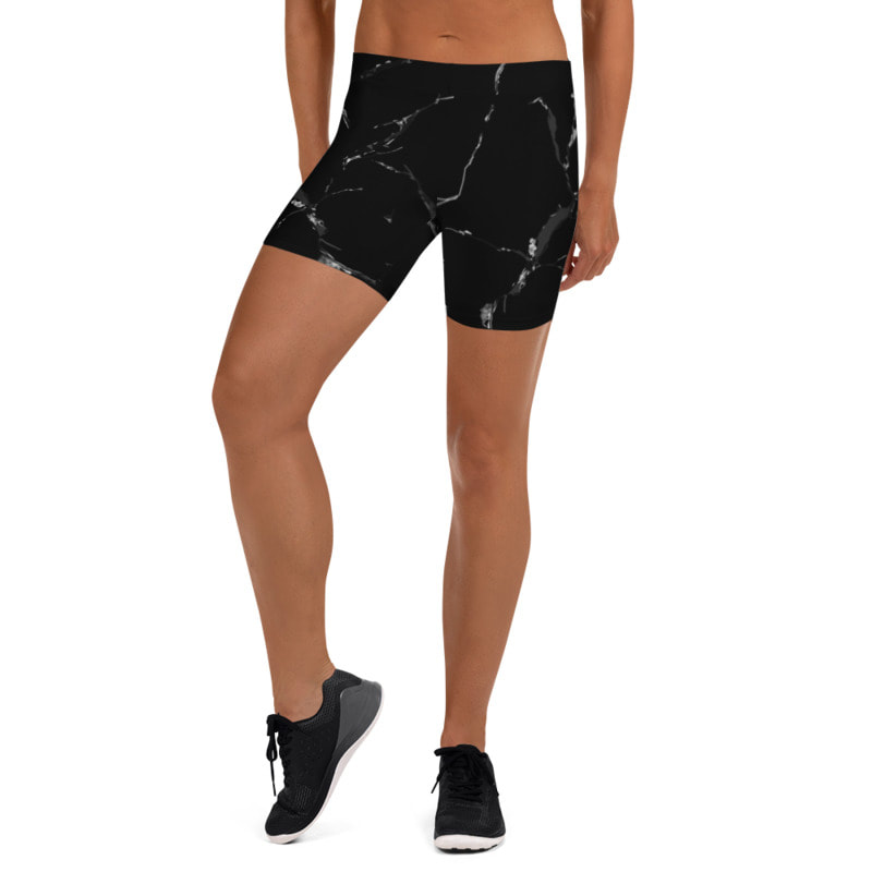 Black Marble Workout Shorts From Bibs2Bags