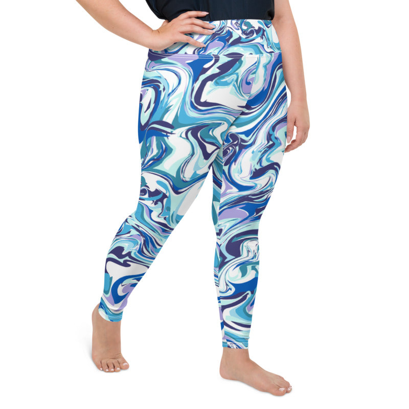 Blue Swirl Big Plus Size Full Length Yoga Leggings From Bibs2Bags