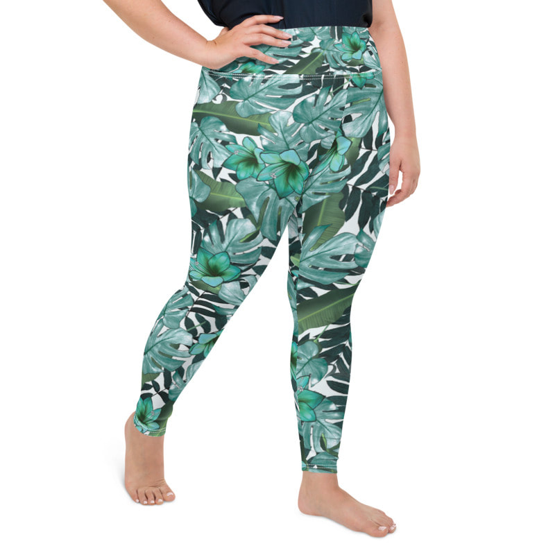 Green Fern Plus Size Full Length Yoga Leggings From Bibs2Bags