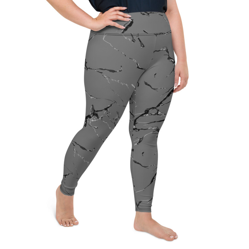 Grey Marble Plus Size Full Length Yoga Leggings From Bibs2Bags