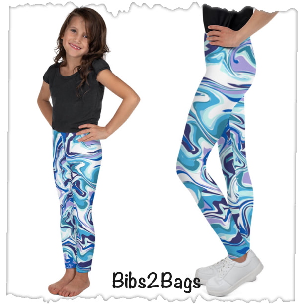 Blue Swirl Big Kid's & Youth Leggings From Bibs2Bags