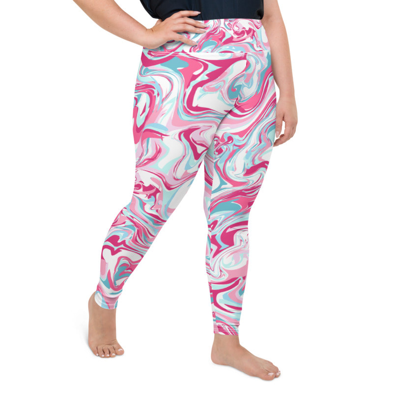 Pink Swirl Big Plus Size Full Length Yoga Leggings From Bibs2Bags