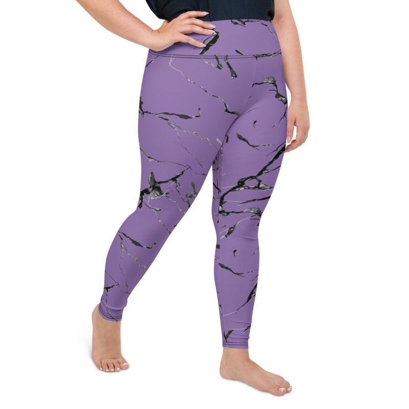 Purple Marble Plus Size Full Length Yoga Leggings From Bibs2Bags
